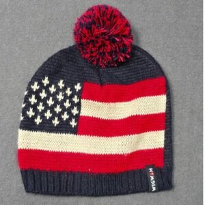 Wigwam American Flag Knit Pom Beanie Hat  Red White Adult Olympics